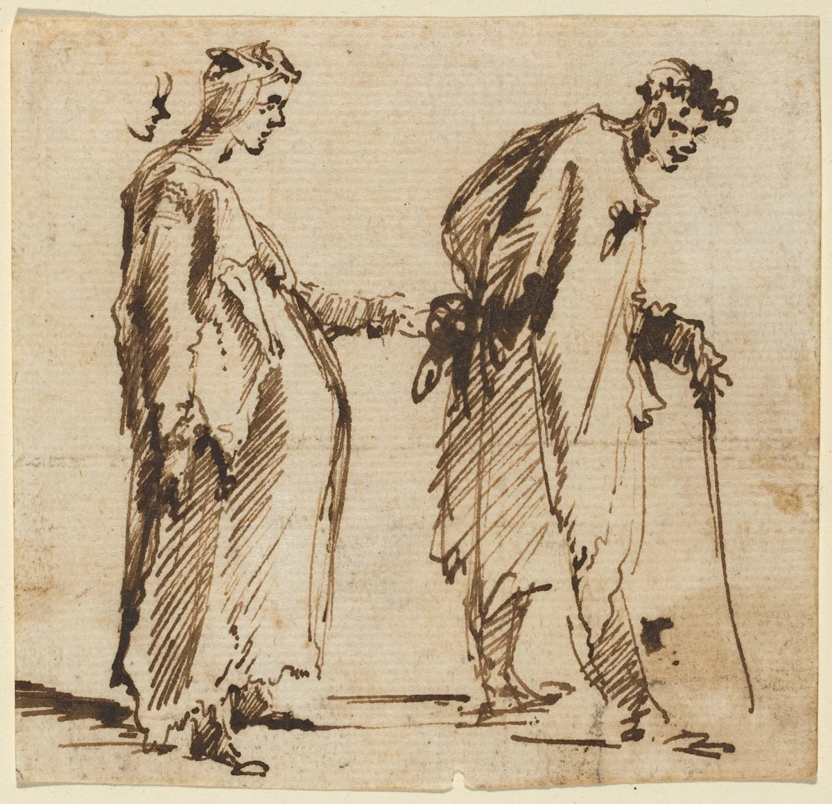 A Pregnant Young Woman and a Young Man with a Staff by Giovanni Battista Piranesi, drawing, 1750-1760