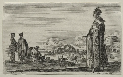 Various Figures and Landscapes: A Group of Polish Gentlemen by Stefano della Bella, print, 1649