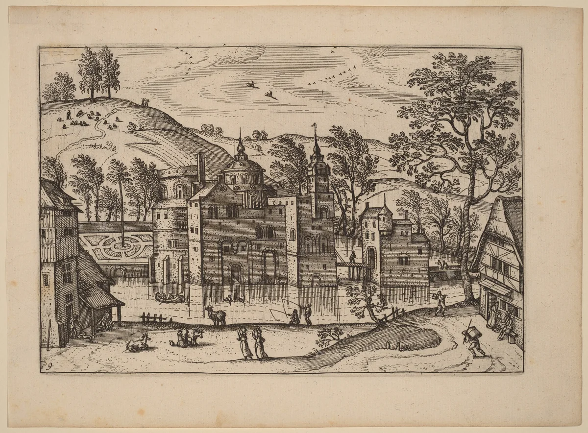 Castle with a Moat by Carel Collaert, print, 1676