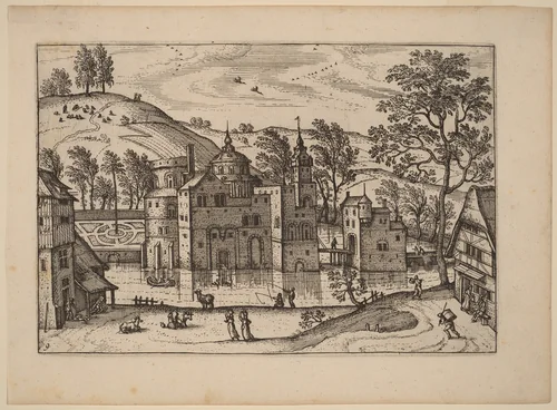 Castle with a Moat by Carel Collaert, print, 1676