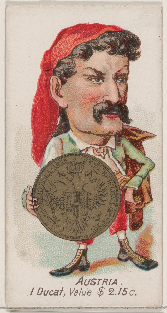 Caricatured Austrian, 1 Ducat, from the series Coins of All Nations (N72, variation 1) for Duke brand cigarettes by W. Duke, Sons & Co., print, 1889