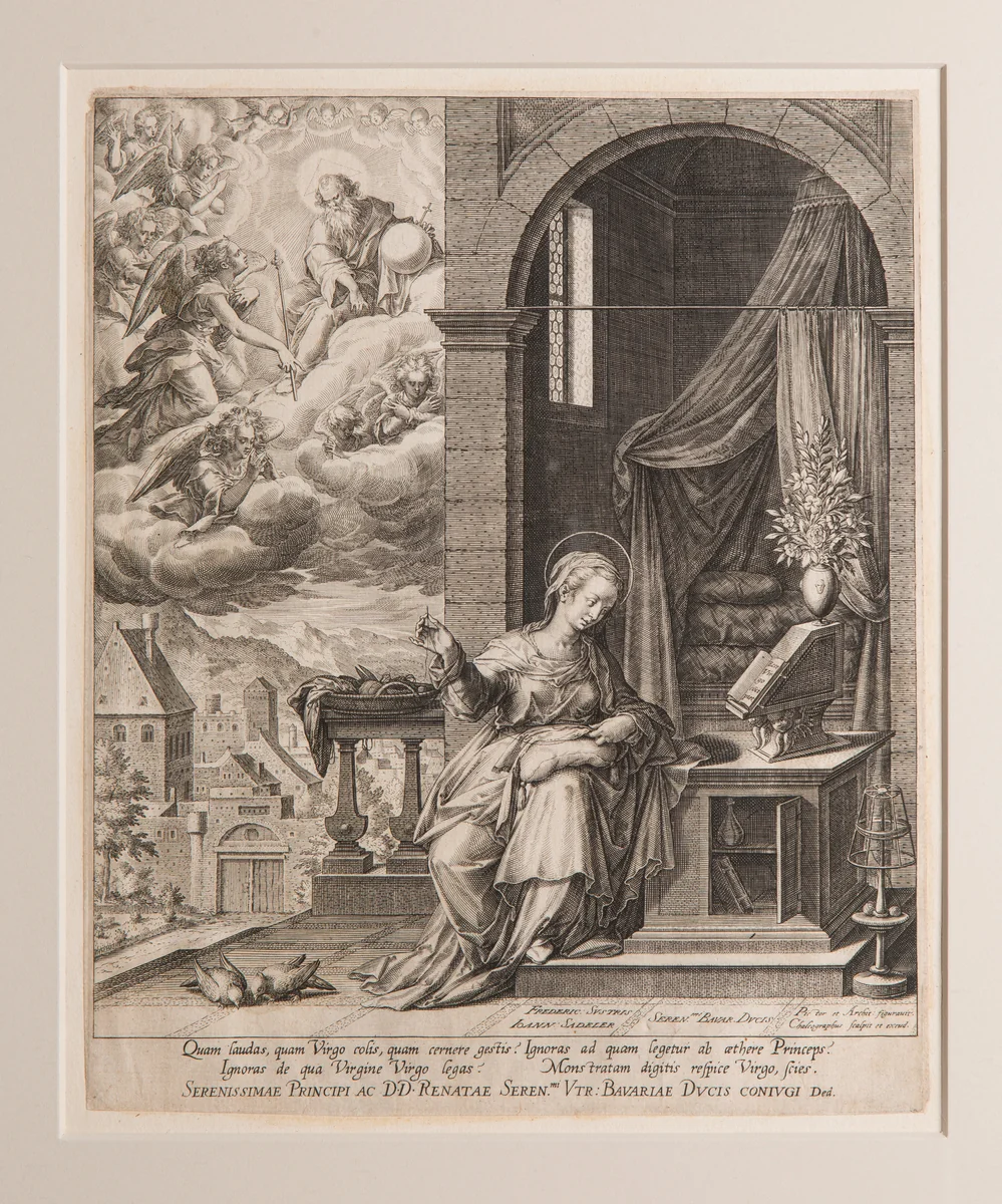 God Sending the Archangel Gabriel to the Virgin by Johann Sadeler I, print, 1595-1600