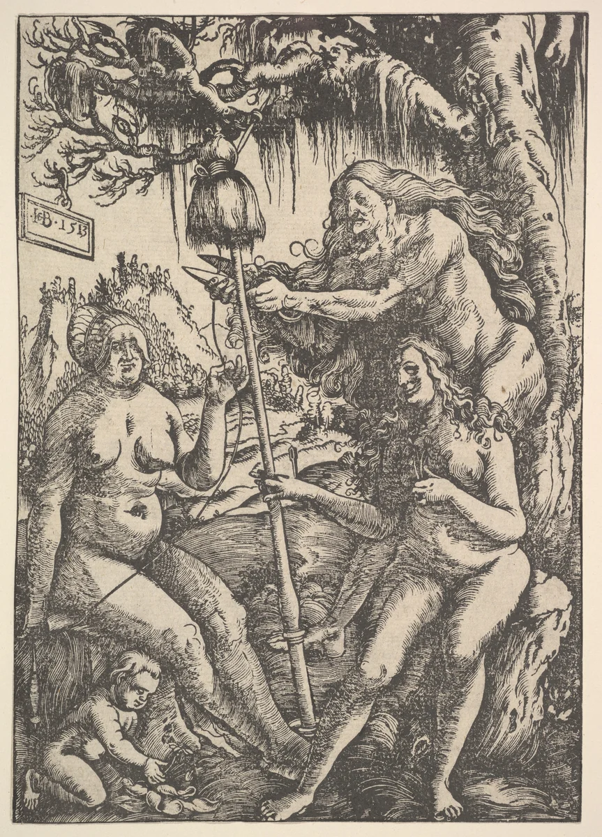 The Three Fates: Lachesis, Atropos and Klotho by Hans Baldung, print, 1513