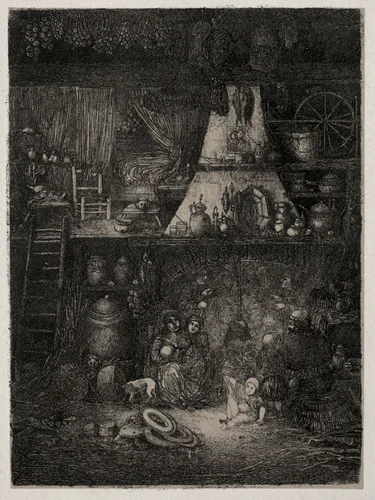 Peasant Interior in the Haute-Garonne by Rodolphe Bresdin, print, 1858