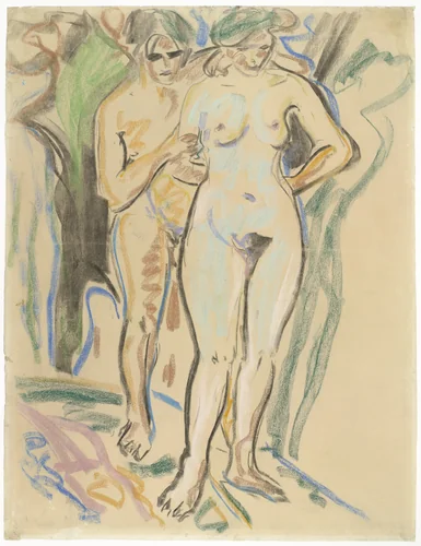 Two Nudes in a Landscape (Zwei Akte im Freien) by Ernst Ludwig Kirchner, drawing, 1908