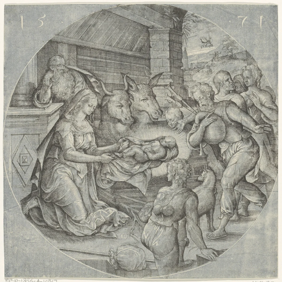 Aanbidding door de herders by Unknown, print, 1571