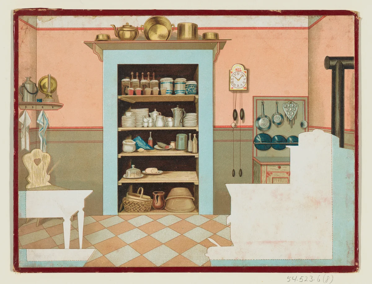 Kitchen Background, from Dolly at Home by anonymous, print, 1845-1895