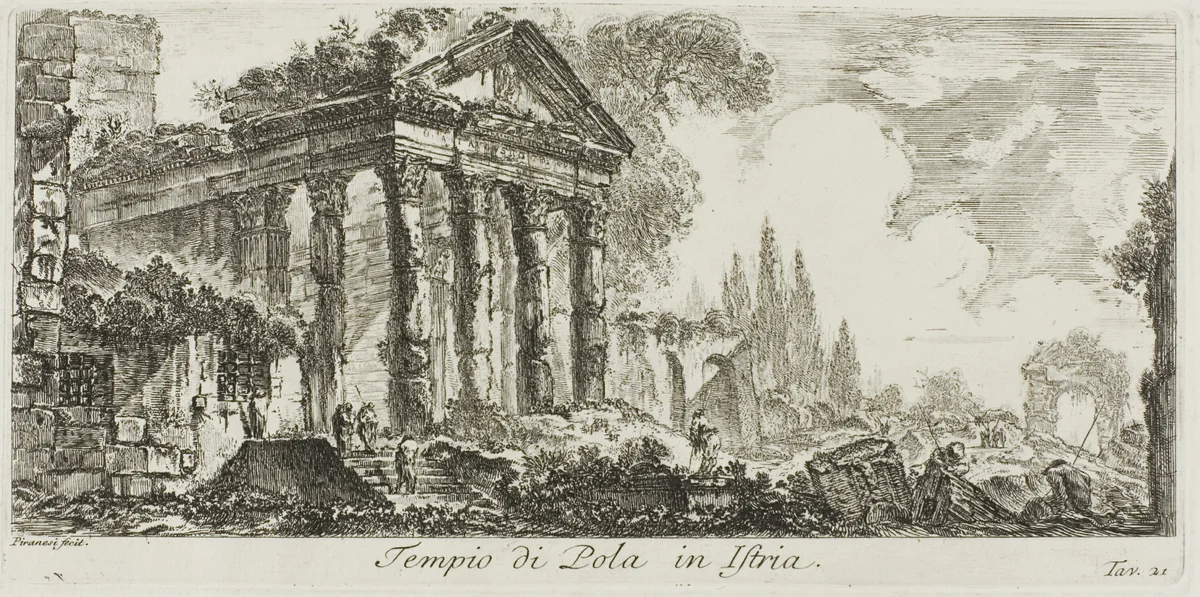 Temple of Pola in Istria, plate 21 from Some Views of Triumphal Arches and other monuments by Giovanni Battista Piranesi, print, 1748