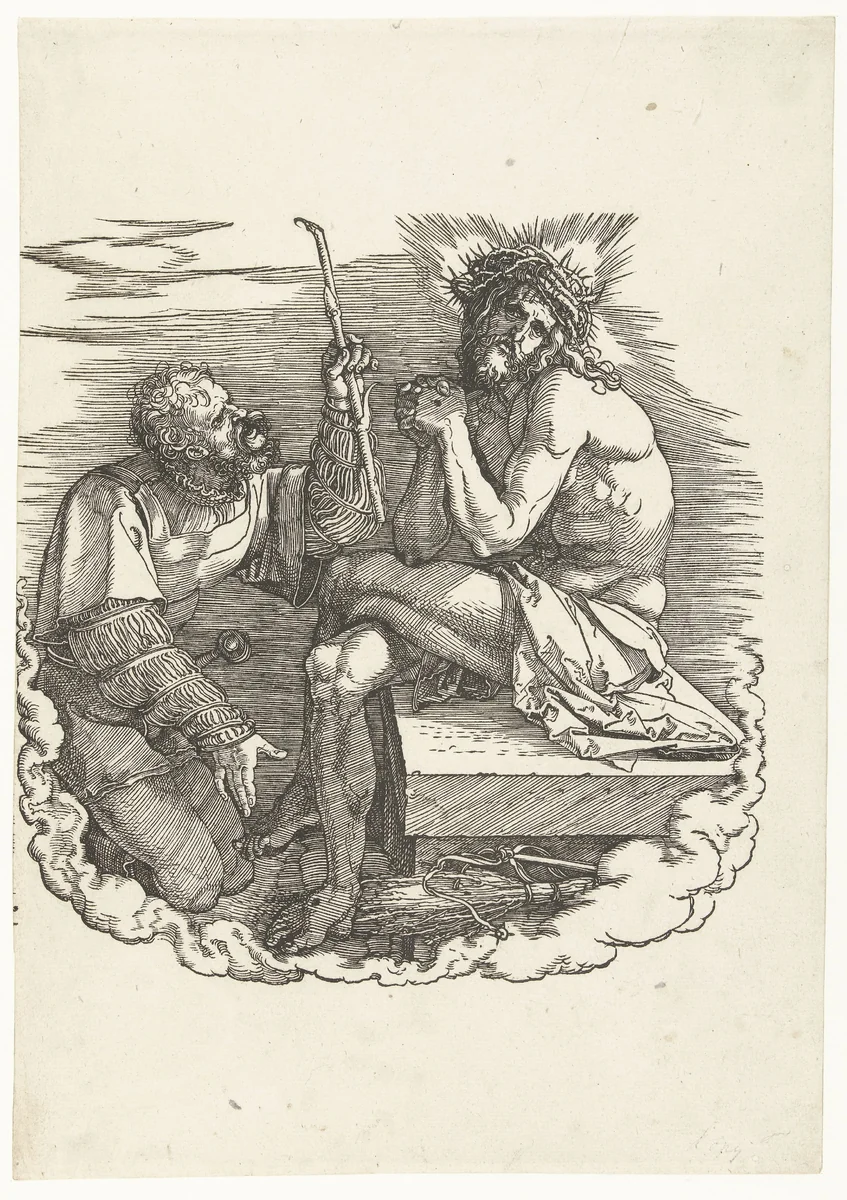 Christus als Man van Smarten, bespot door een soldaat by Albrecht Dürer, print, 1511