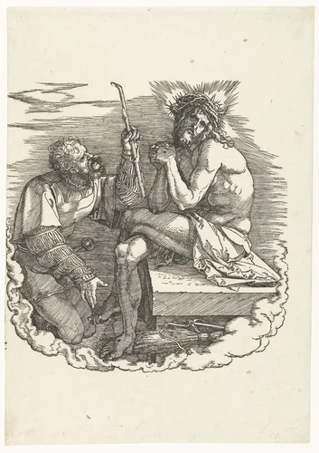 Christus als Man van Smarten, bespot door een soldaat by Albrecht Dürer, print, 1511