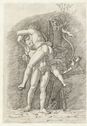 Hercules en Antaeus by Unknown, print, 1475-1499