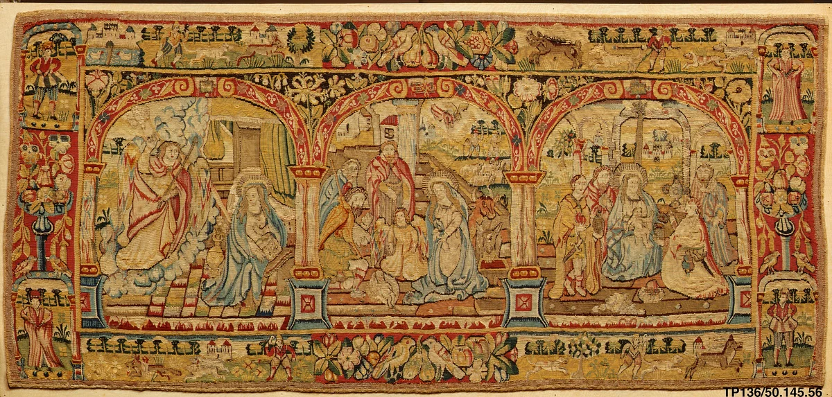The Annunciation, Adoration of the Shepherds, and Adoration of the Kings by Anonymous Workshop, textile, 1600-1615