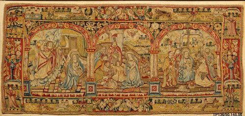 The Annunciation, Adoration of the Shepherds, and Adoration of the Kings by Anonymous Workshop, textile, 1600-1615
