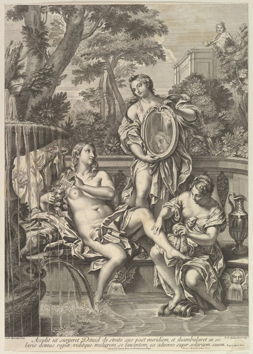 David and Bathsheba by Robert van Audenaerde, print, 1680-1743