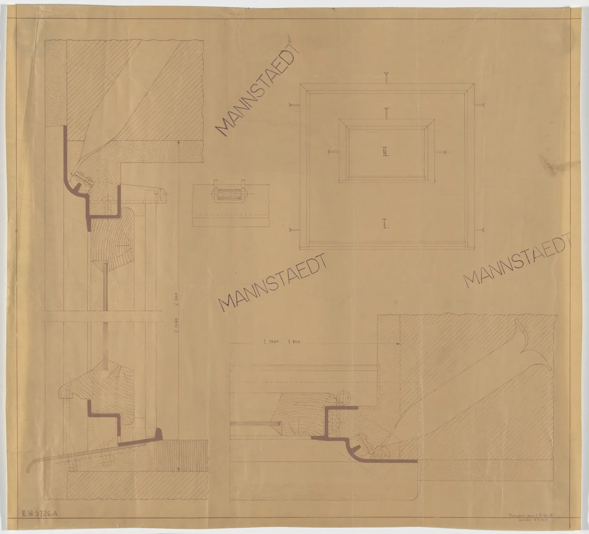 Wolf House, Gubin, Poland (Sections and elevation: window frames) by Ludwig Mies van der Rohe, mies van der rohe archive, 1925