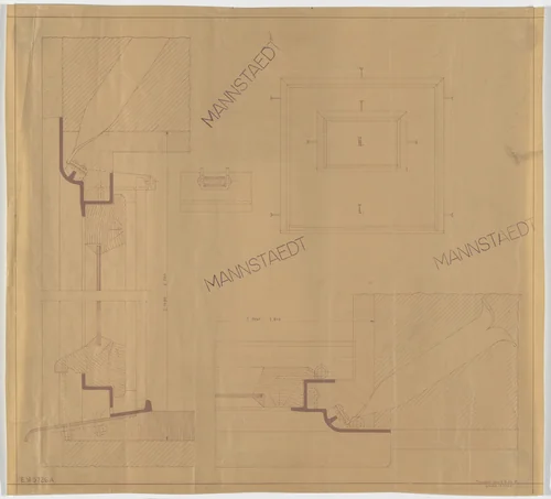 Wolf House, Gubin, Poland (Sections and elevation: window frames) by Ludwig Mies van der Rohe, mies van der rohe archive, 1925