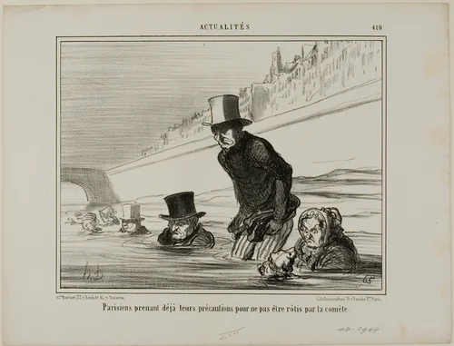 Parisians already taking their precautions to avoid being roasted by the comet, plate 410 from Actualités by Honoré-Victorin Daumier, print, 1857