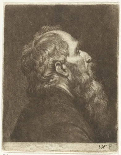 Buste van een man met een baard, in profiel by Jan Verkolje, print, 1660-1693