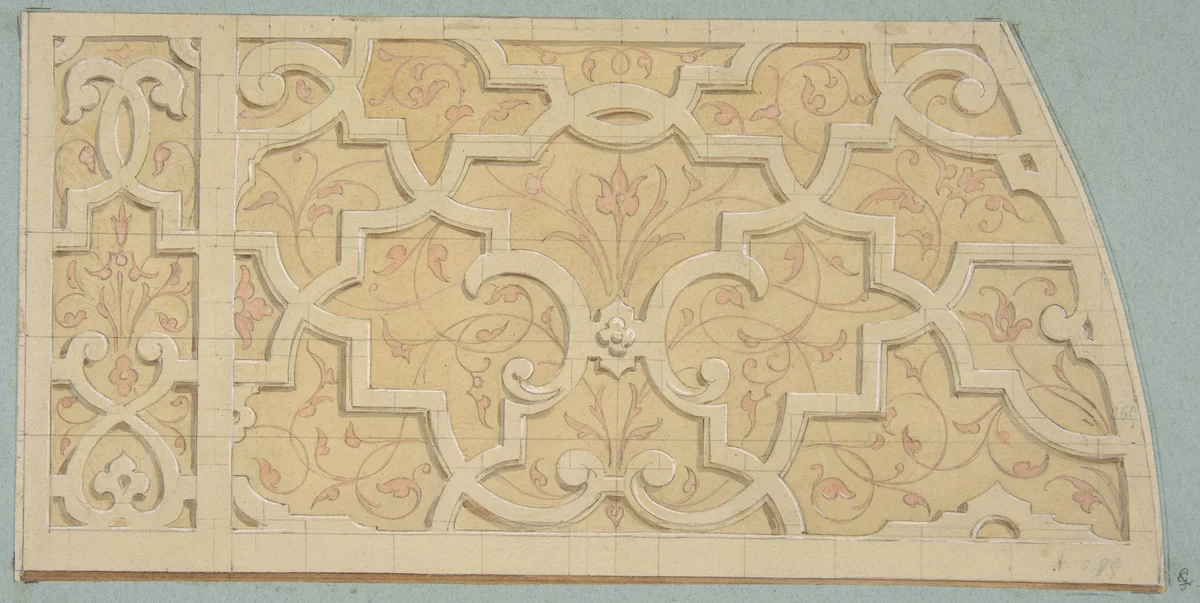 Design for the decoration of the stairway in the Chateau d'Ognon of M. de Machy (Oise, France) by Jules-Edmond-Charles Lachaise, drawing, 1850-1900