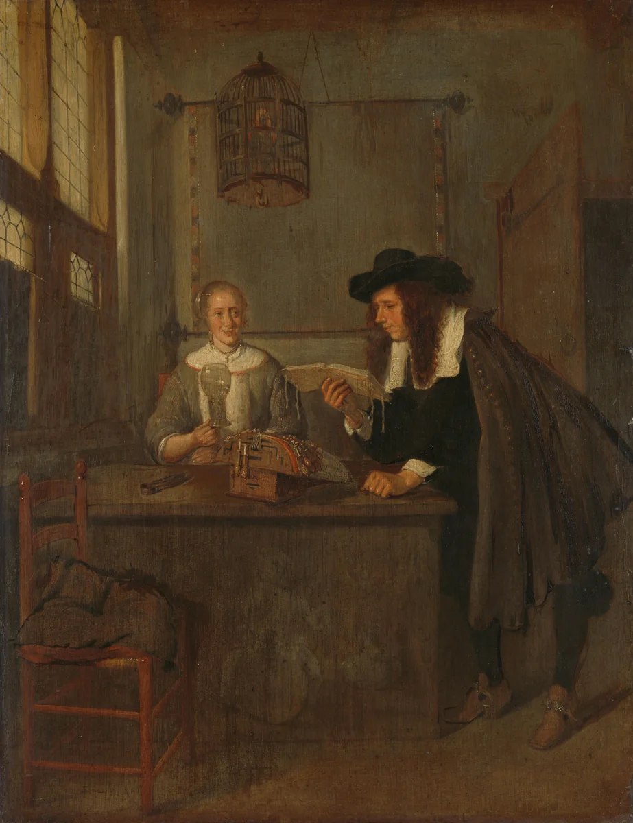Interior with Lace-Worker and a Visitor by Quiringh Gerritsz. van Brekelenkam, painting, 1650-1668