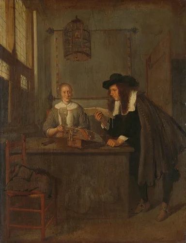 Interior with Lace-Worker and a Visitor by Quiringh Gerritsz. van Brekelenkam, painting, 1650-1668