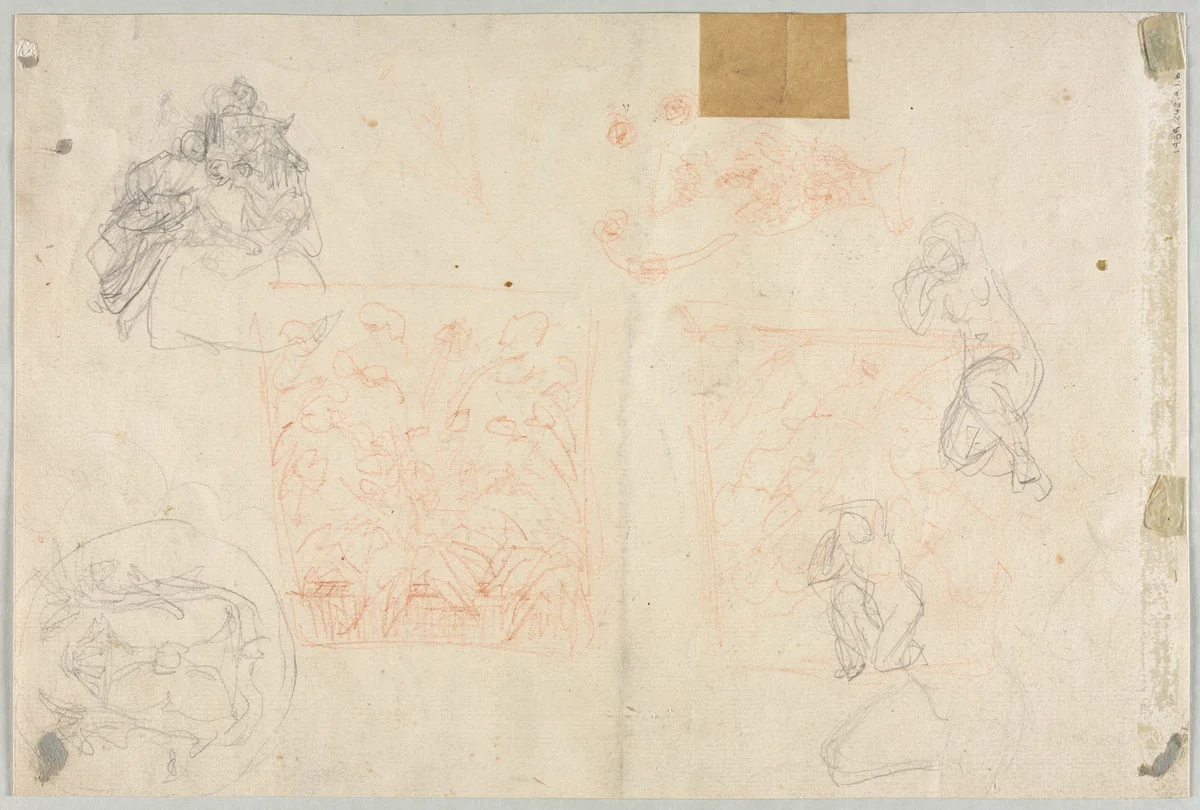 Various Sketches of Figures and Plants (verso) by anonymous, drawing, 1800-1899