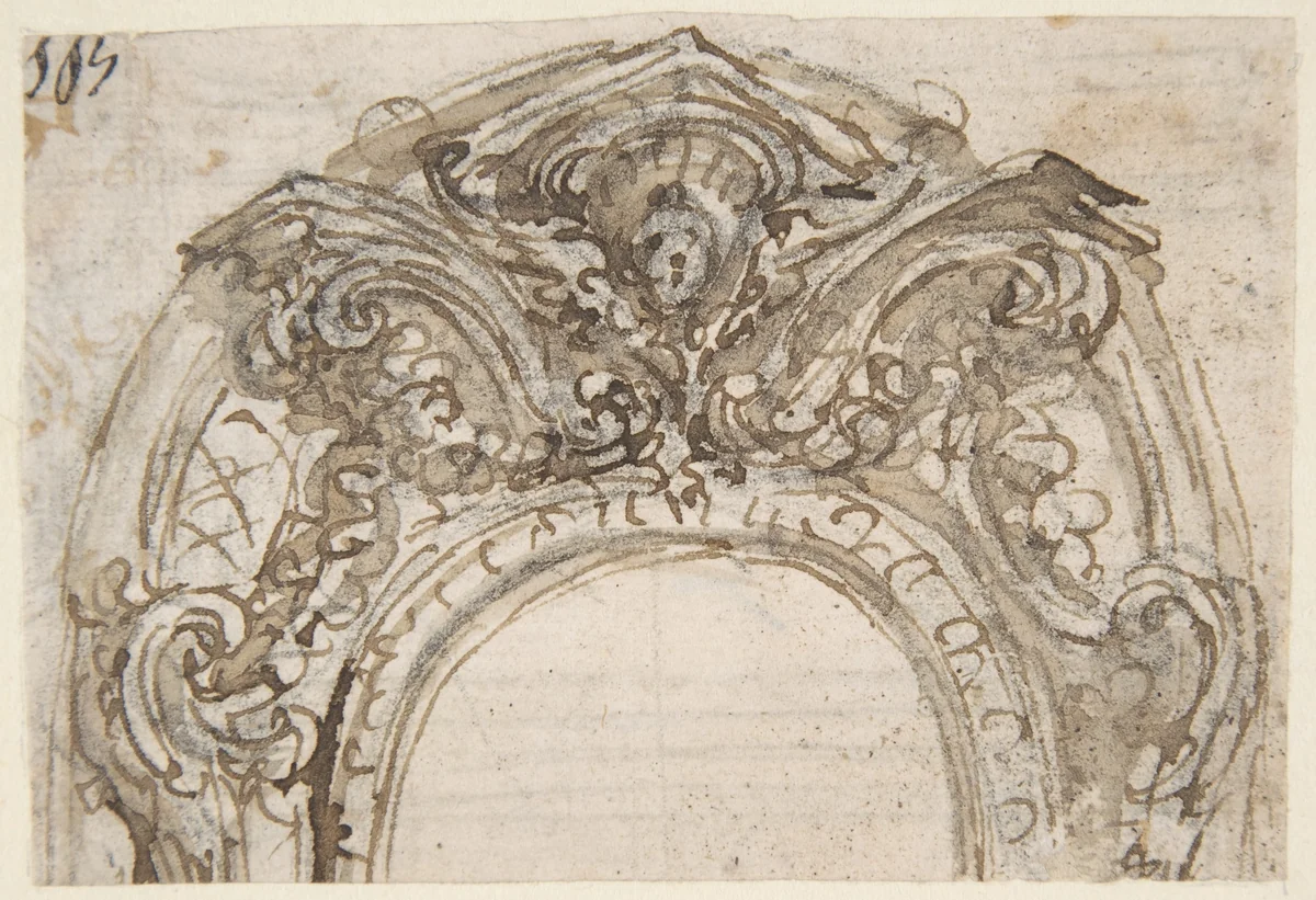 Design for the Top of an Arch, Decorated with a Cherub (recto); Design for the Frame of a Frieze (verso) by Giovanni Battista Foggini, drawing, 1652-1725