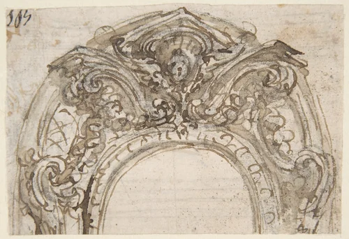 Design for the Top of an Arch, Decorated with a Cherub (recto); Design for the Frame of a Frieze (verso) by Giovanni Battista Foggini, drawing, 1652-1725