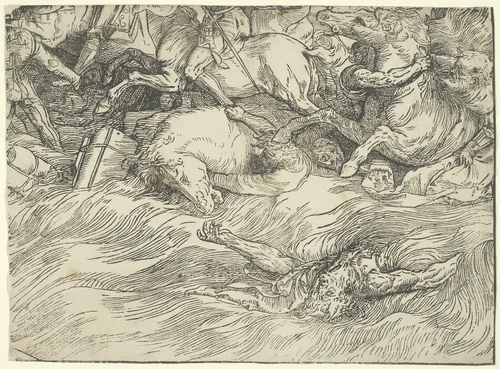 The Submersion of Pharaoh's Army in the Red Sea by Titian, print, 1510-1520