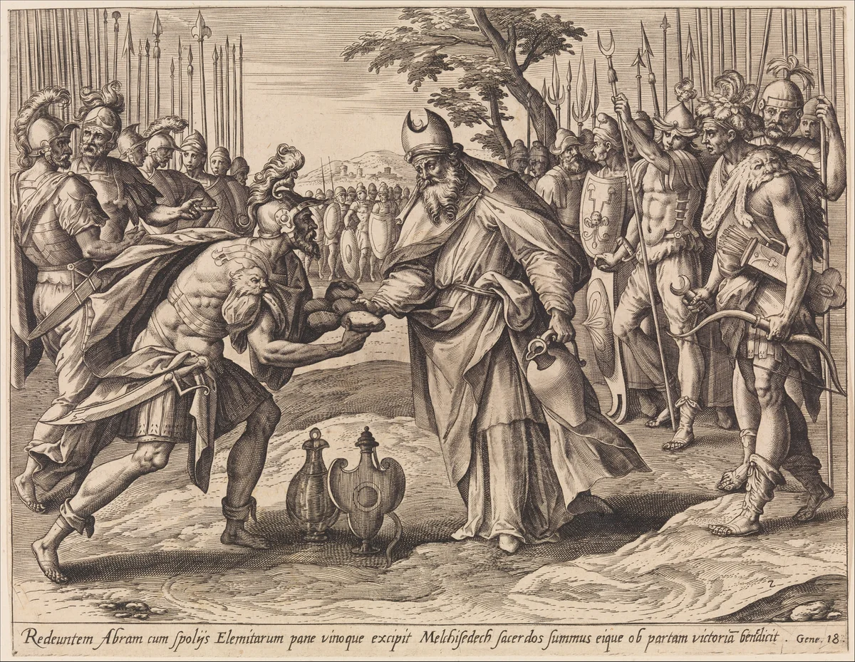 The Meeting of Abraham and Melchizedek, from The Story of Abraham by Adriaen Collaert, print, 1584-1585