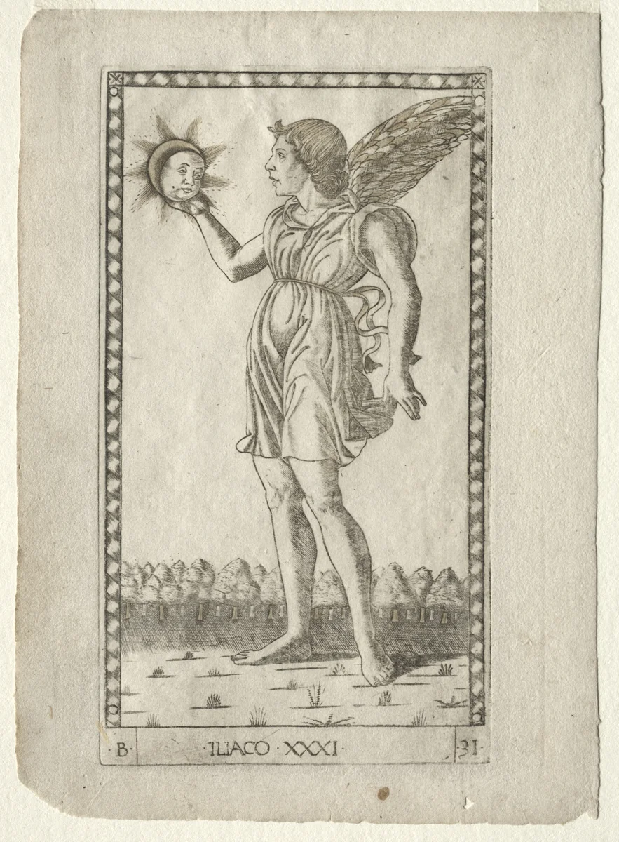 Genius of the Sun (from the Tarocchi, series B: Cosmic Principles & Virtues, #31) by Master of the E-Series Tarocchi, print, 1457-1467