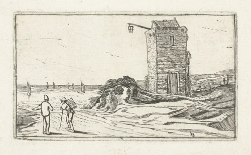 Pad langs een vuurtoren aan het strand by anonymous, print, 1610-1617