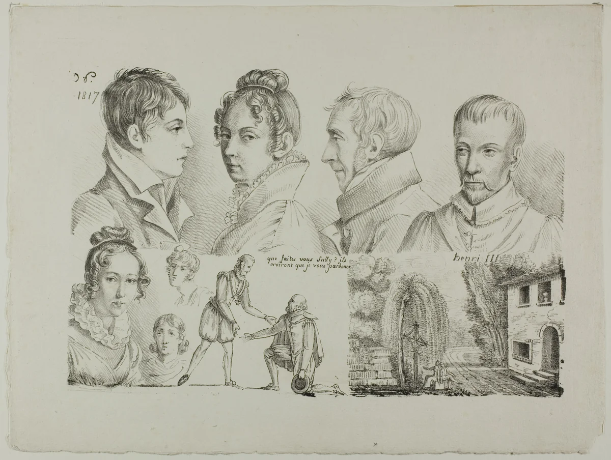 Sketches of Seven Heads, etc. by Monogrammist B.D.P., print, 1817