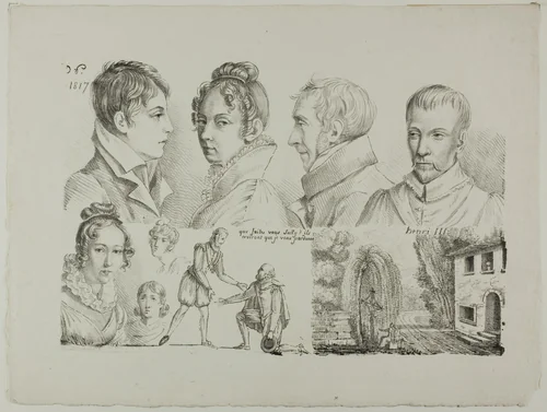 Sketches of Seven Heads, etc. by Monogrammist B.D.P., print, 1817