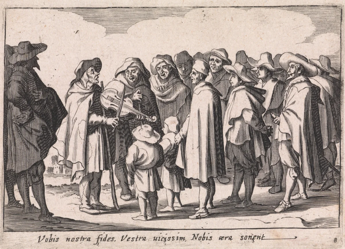 Musicerende en zingende bedelaars by anonymous, print, 1629