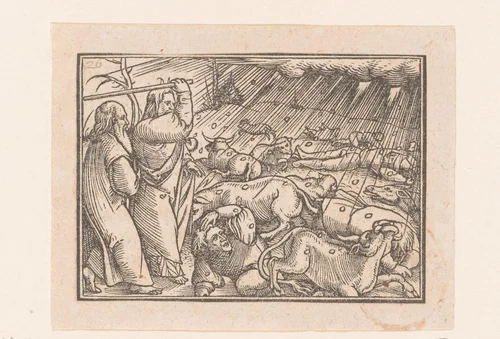 Zevende plaag: hagel by anonymous, print, 1522