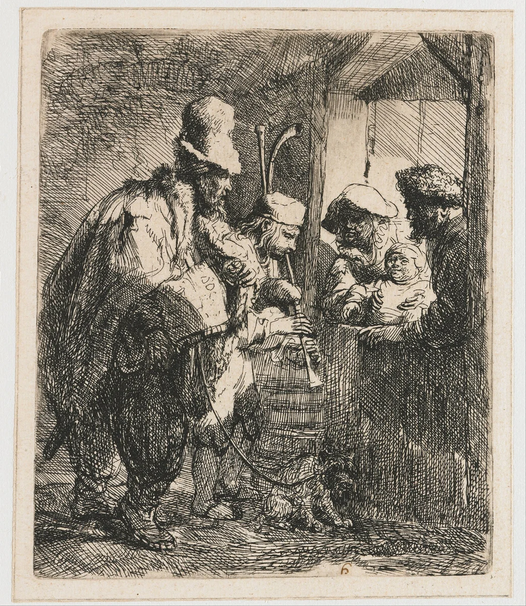 Straatmuzikanten by Rembrandt van Rijn, print, 1635