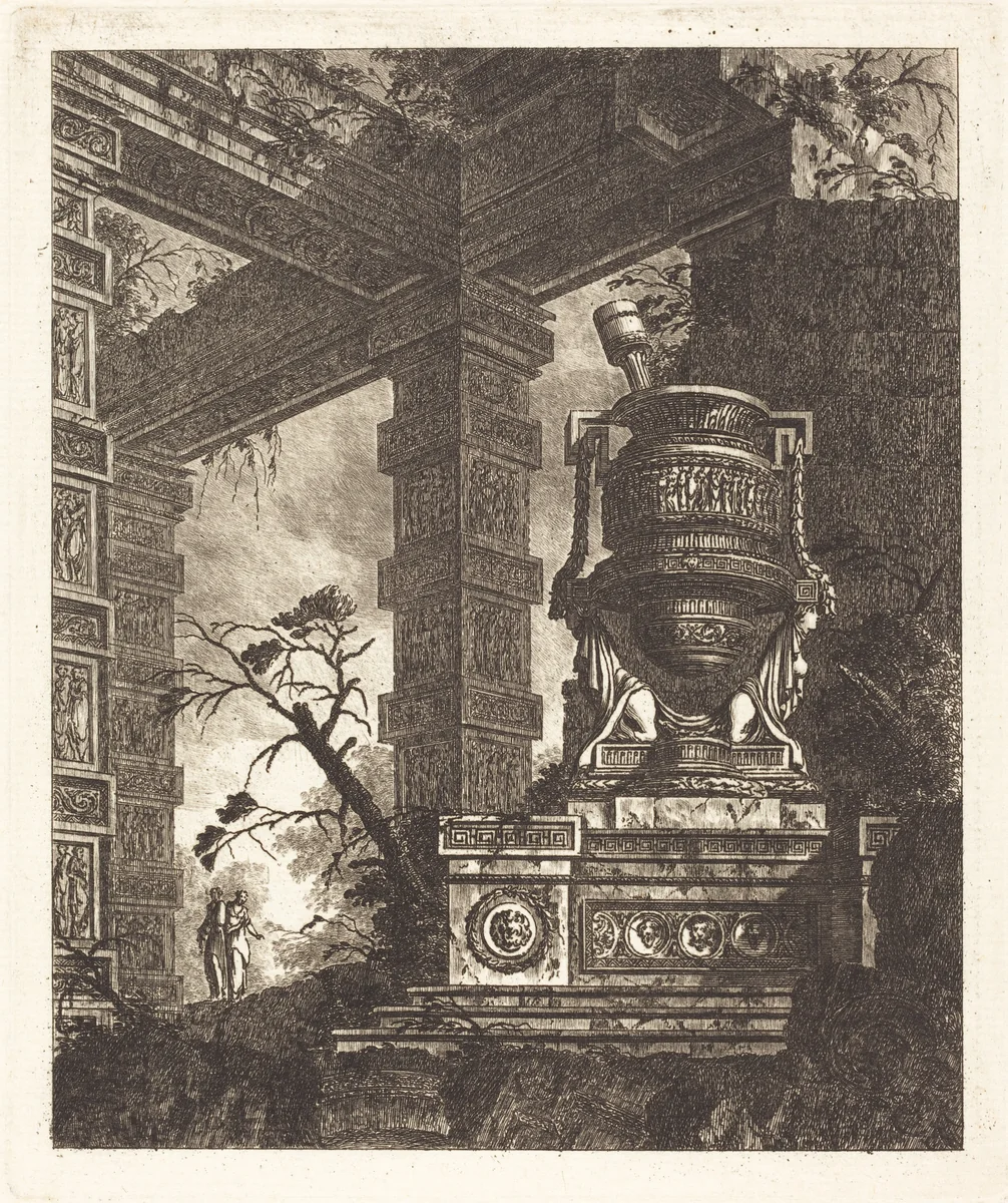 Vase Supported by Two Sphinxes by Jean Laurent Legeay, print, 1768