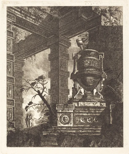 Vase Supported by Two Sphinxes by Jean Laurent Legeay, print, 1768