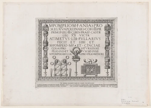 A Marble Plaque with Military Insignia, from "Speculum Romanae Magnificentiae" by Nicolas Beatrizet, print, 1551