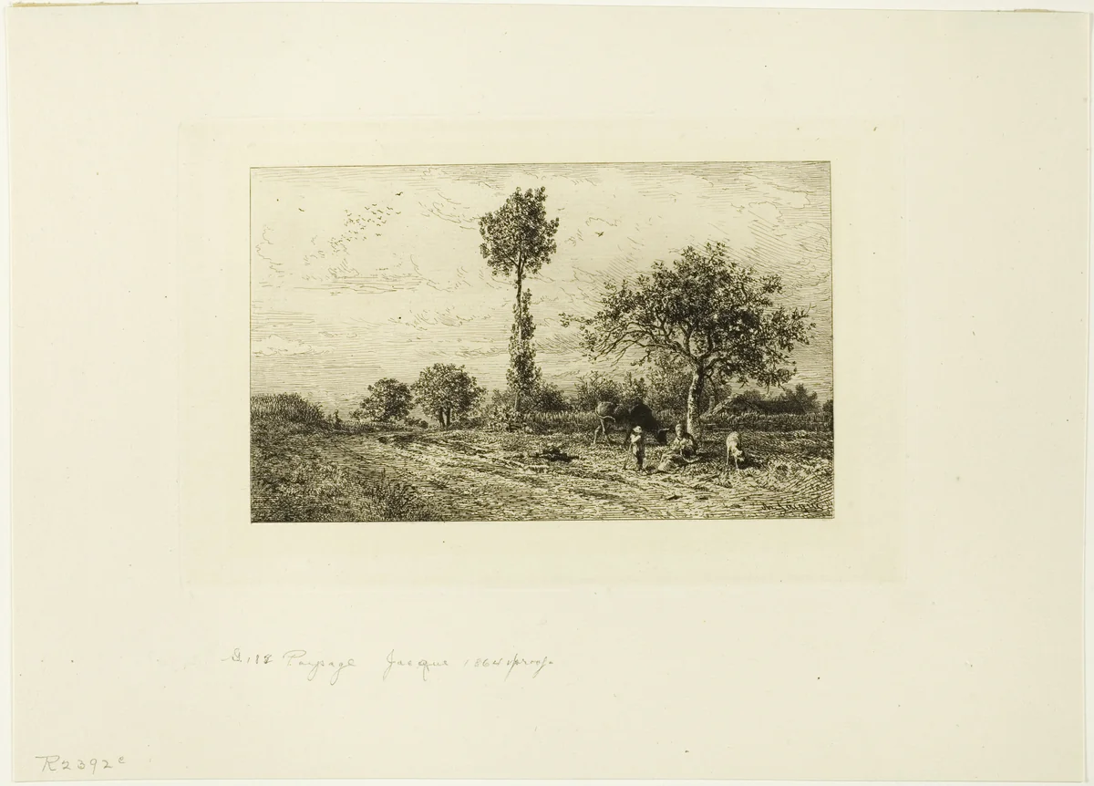 Landscape with Curving Road by Charles-Émile Jacque, print, 1849