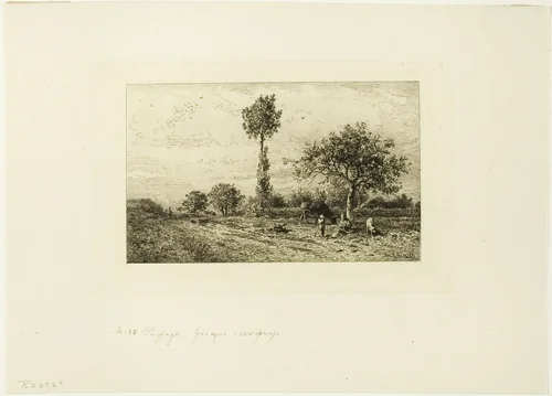 Landscape with Curving Road by Charles-Émile Jacque, print, 1849