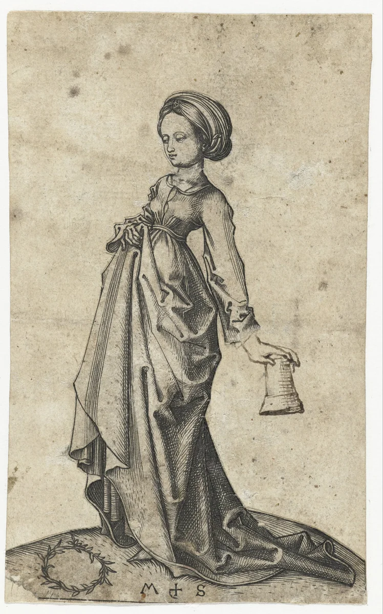 De tweede dwaze maagd by Unknown, print, 1470-1491