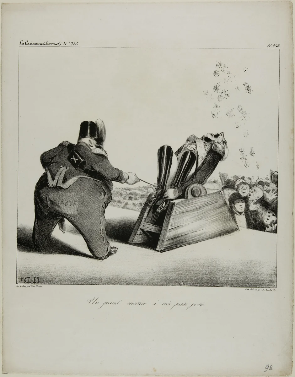 A large mortar with a short range, plate 488 by Honoré-Victorin Daumier, print, 1834