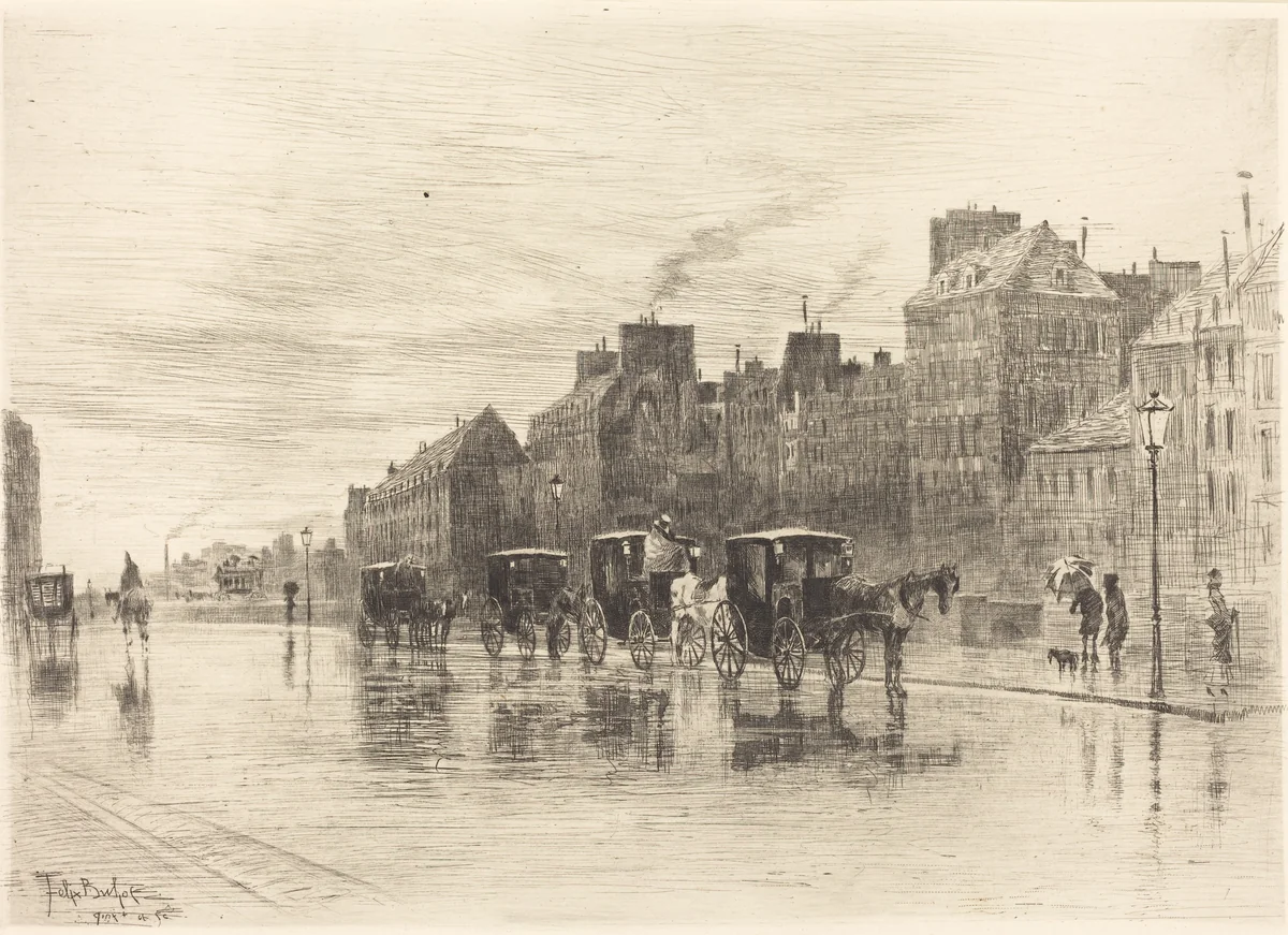 Une Matinée d'Hiver au Quai de l'Hôtel-Dieu (Winter Morning on the Quai de l'Hôtel-Dieu) by Félix-Hilaire Buhot, print, 1876