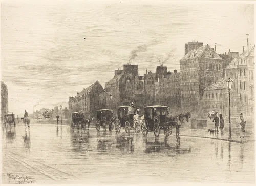 Une Matinée d'Hiver au Quai de l'Hôtel-Dieu (Winter Morning on the Quai de l'Hôtel-Dieu) by Félix-Hilaire Buhot, print, 1876