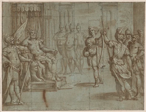David Playing the Harp Before Saul by Bernardo Castello, drawing, 1597-1607