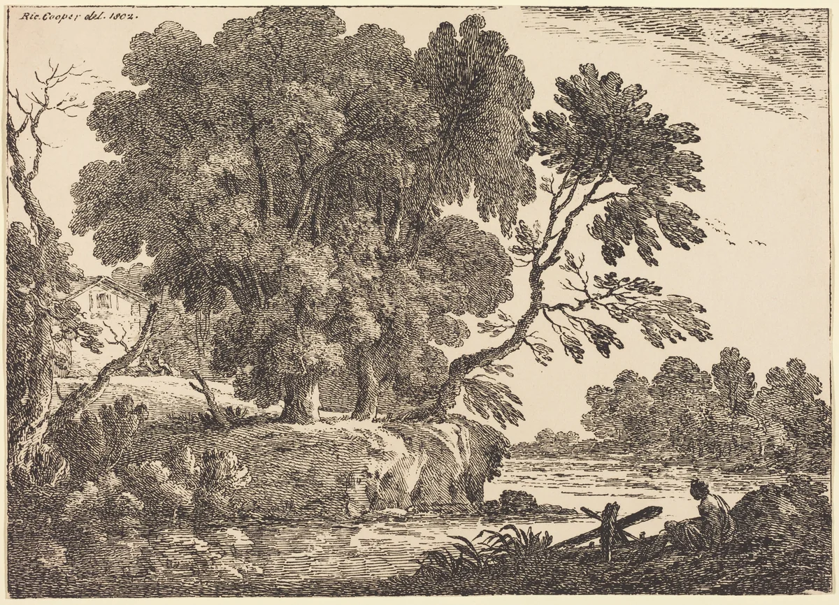 Landscape with Group of Trees Surrounded by Water by Richard Cooper II, print, 1802