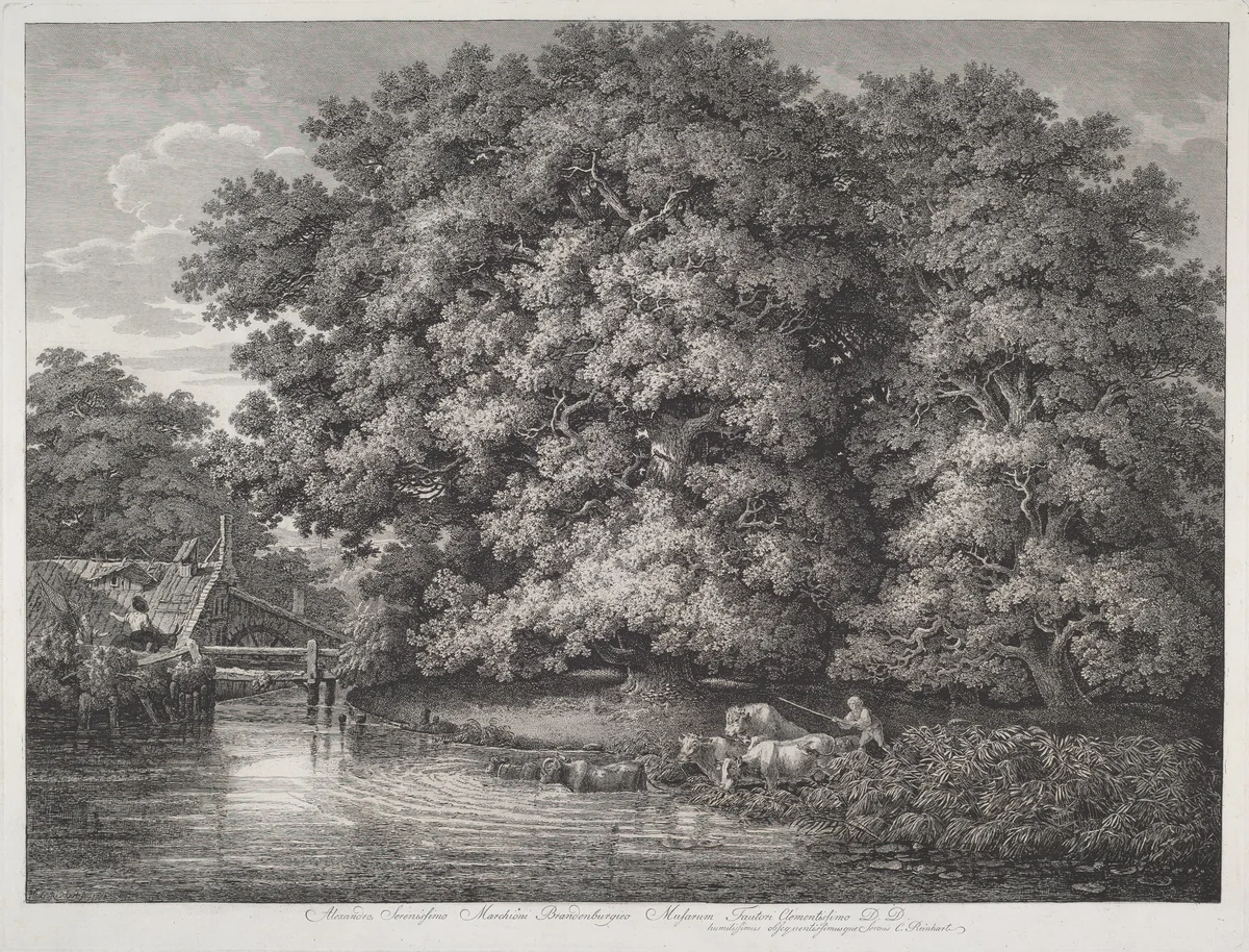 The Mill at the Great Oaks by Johann Christian Reinhart, print, 1788