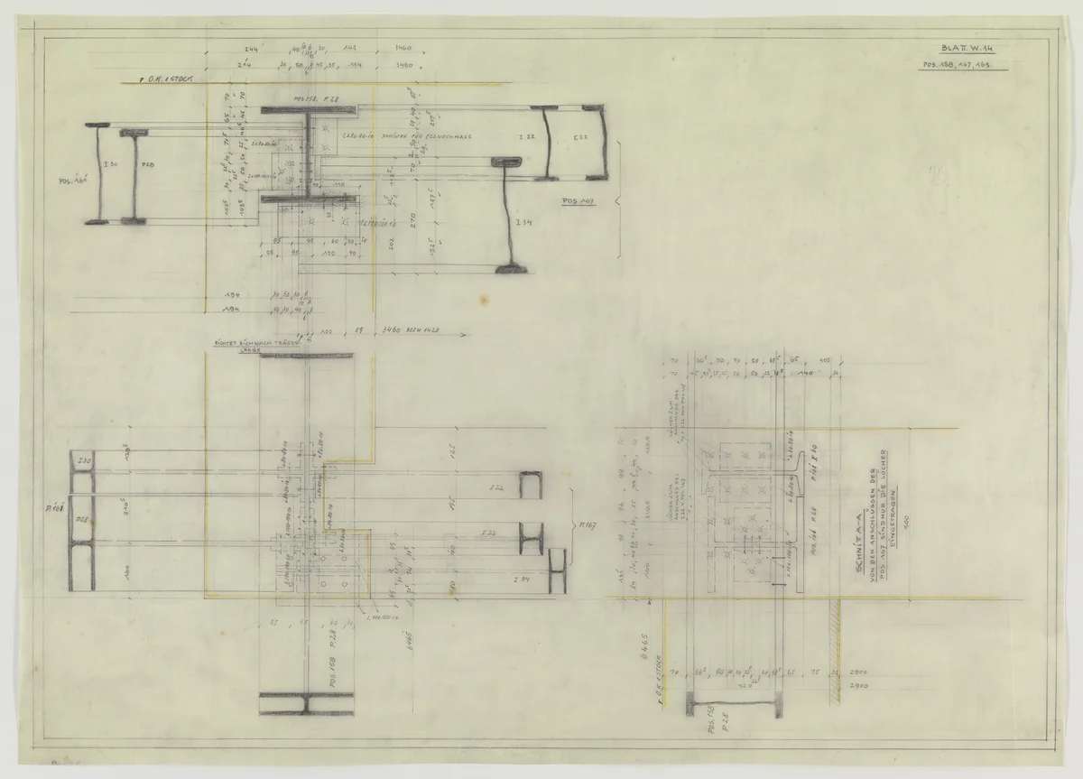 Hermann Lange House, Krefeld, Germany (Framing system. Joining detail sections.) by Ludwig Mies van der Rohe, mies van der rohe archive, 1927